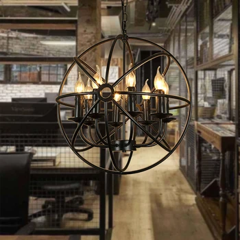 Nord mansardă în stil retro negru de fier glob de lumină pandantiv sat industriale cafenea bar restaurant atârnă lampa