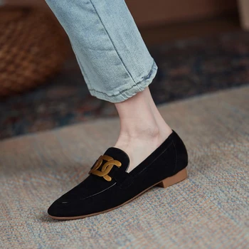 2022 Primavara/Toamna pentru Femei Pantofi de Oaie piele de Căprioară Femei Mocasini Rotund-Deget de la picior Toc mic de Metal Cataramă Pantofi Moale Confortabil Pompe pentru Femei