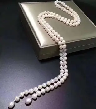 Nobil bijuterii lungă perioadă de 9-10mm de apă Dulce colier de perle albe 60cm+19cm+19cm