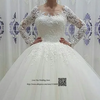 Vestido de Noiva de Renda Mariage Maneca Lunga Rochie de Mireasa din Dantela Rochie de Bal Rochii de Nunta Sequin de Epocă Rochii de Mireasa 2017 Boda