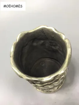 MOEHOMES Chineză Tibet Argint Bronz Sculptate Pește, lotus, iaz Antic artizanat Metal decor acasă Pen container