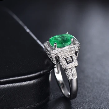 LOVERJEWELRY Inel Pentru Femei Nou Stil Vintage Oval Tăiat Masiv de 14k Aur Alb de Logodna cu Diamant Natural de Smarald Doamna Ring Bijuterii
