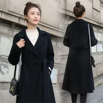 Toamna si Iarna pentru Femei Haina 2021 Moda coreeană Versiunea Mid-Lungime Pânză de Lână Vrac Turndown Guler Solid All-Meci Palton