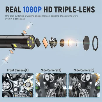 Oiiwak 1080P Triplu Obiectiv Endoscop Camera de 8mm Lentile 4.3
