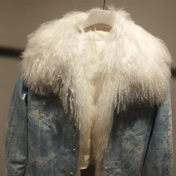 Femei jacheta jos haina de iarna mongolă lână guler gros cald cowboy haine noi de moda jachete din denim model Decorativ