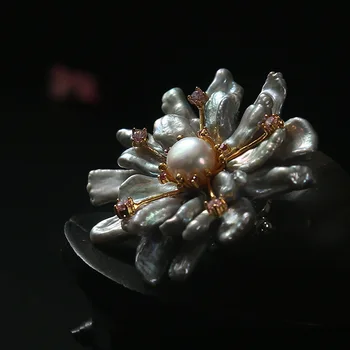 Manual de proiectare naturale profilate pearl zircon incrustate gri floare brosa pandantiv