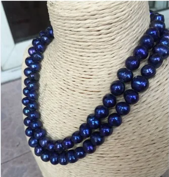 2 rânduri de 10-11mm tahitian baroc albastru colier de perle 18