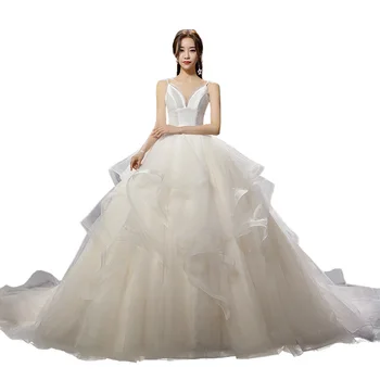 Vestido De Noiva 2021 Elegant V-gât Rochie de Mireasa Cu un Tren Rochie de Bal Clasic Curele de Spaghete Rochie de Mireasa Printesa