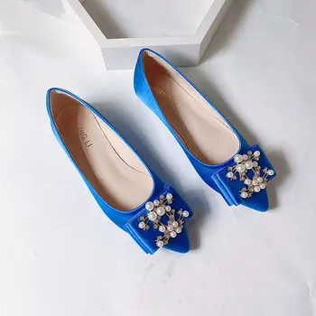 Silk Satin pantofi de Nunta Apartamente Plus de Dimensiuni Mari, Elegante, Pantofi Femei,Albastru Inchis/Albastru Royal Satin Pere Pantofi Mocasini SIZE31-44 US11