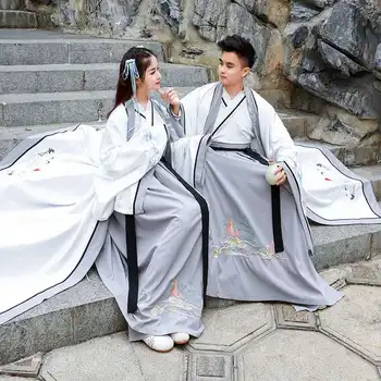 Cupluri Hanfu Tradiția Chineză Fantasia Adult Cosplay Costum Carnaval Costum Petrecere Hanfu Rochie Alb Pentru Barbati Si Femei Plus Dimensiune