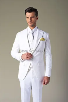 New Sosire Personalizate Slim Fit Cavaler De Onoare Costume Barbati Nunta Alb Costum Costume Pentru Bărbați Mirele (Sacou+Pantaloni+Vesta+Cravata)