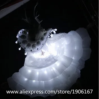 2018 cel mai Nou Led Alb de Lumină de Până Doamnă Sexy Rochie de Crăciun DS Îmbrăcăminte Luminoasă cu Led-uri de Performanță Cosplay Mascarada Condus Haine