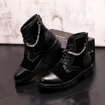 Moda pentru bărbați scena club de noapte, rochii de cizme cu platforma maree neagră pantofi de designer originale din piele cizme de cowboy glezna botas zapatos
