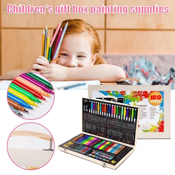 Perie acuarelă 180PCS/set Artă Set de Pictura cu Cutie din Lemn pentru Copii de Desen Colorate Creion Marker, Creion Creion J99S