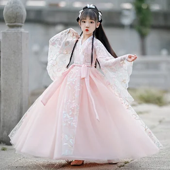 Hanfu Fete Primavara Toamna Retro Cherry Princess Fairy Rochii Stil Chinezesc Copii Vechi Tang Vara Cosplay Rochie Roz