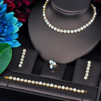 HIBRIDE Nou Design de Lux Moda Bijuterii Perla Seturi Pentru Femei de Nunta Colier Cercei Bratara Inel Bijuterii Accesorii N-747