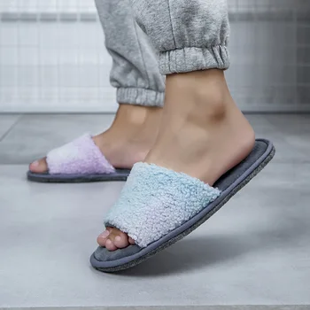 ZEEKSON Pantofi pentru Femei de Moda Gradient de Pluș, Papuci de sex Feminin Versiunea coreeană de Toate-meci de piele de Căprioară Cuplu Casual Rainbow Papuci