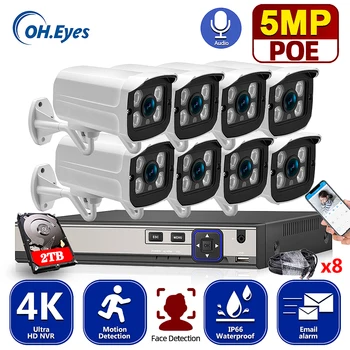 OH.OCHII 8CH 4K Ultra HD POE de Rețea Sistem de supraveghere Video de 8MP H. 265+ NVR Cu 8 5MP Intemperii IP Camera de Securitate CCTV Kit