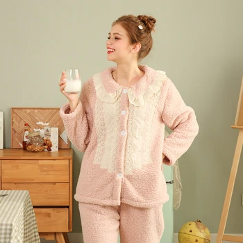 Pijama Set Gros de Iarna Flanel Cald Seturi de Pijamale Pentru Femei Pijamale Îmbrăcăminte Acasă în Pijama Acasă Purta Noapte Sexy rochii de dantela
