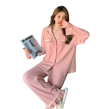 Seturi de pijamale pentru femei primavara toamna din bumbac cu mânecă lungă secțiune subțire ins vânt tendință de dulce și drăguț coreeană serviciu acasă costum
