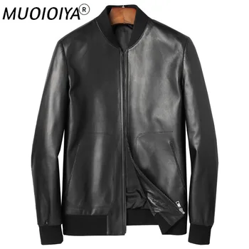 MUOIOYIA 2022 Reale piele de Oaie Haina de Piele Toamna Negru Jachete de Motociclist pentru Bărbați Subțire de Lumină, Jachete Îmbrăcăminte pentru Bărbați Veste Homme Gmm4