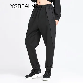 De Înaltă Talie Elastic Negru Casual Pantaloni Harem Pentru Femei 2021 Toamna Haine De Buzunar Îmbinat Moda Vrac Doamnelor Pantaloni Lungi De Îmbrăcăminte