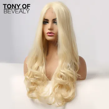 Lung Ondulat Blond Dantelă Față Peruci pentru Femei, Partea de Mijloc Cosplay de Înaltă Densitate Sintetice Peruci Dantela cu Natural Parului