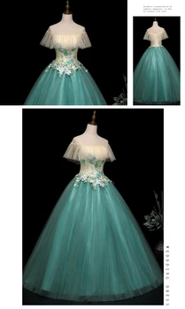 Lux verde ciufulit broderie voal rochie lunga mantie maneca medieval, Renascentist Victoria rochie rochie de minge
