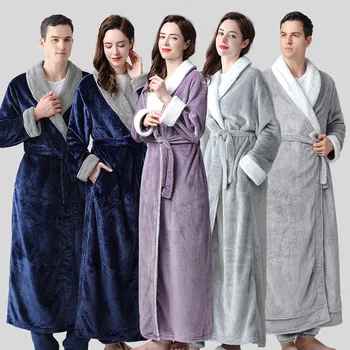 Iarna Pereche De Pijamale Kimono-Halat De Baie Halat De Flanelă 2 Bucăți Set De Pijama Calde Lounge Purta Moale Cămașă De Noapte Haină Și Pantaloni De Uzură Acasă