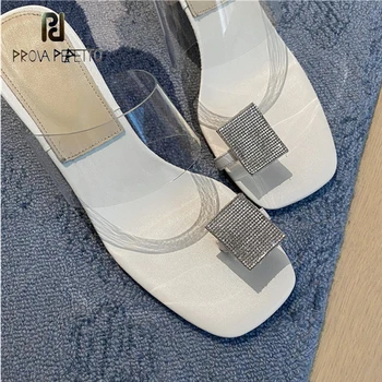 Stras transparent flip-flops pentru femei de vară de moda noua dulce all-meci cristal toc gros sandale și papuci de casă