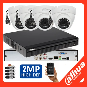 DAHUA 1080P Mic Built-in IR CCTV Dome HAC-HDW1200E-O CVI camera 4CH HCVR5104HS-S3 CVI camera kit HDD cu putere cutie
