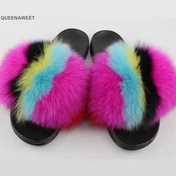 En-gros Pufos, Papuci de VULPE Reală pentru Femeie Sandale Vogue Drăguț Pufos Casa Pantofi de Lux 2020