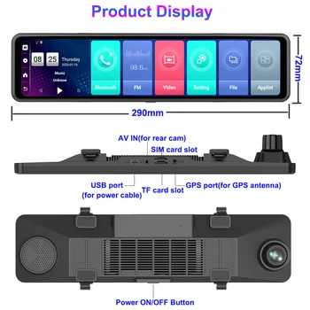 4G Video Recorder Android Auto 12 Inch Flux mass-Media, Oglinda retrovizoare Reverse Camera de Supraveghere Auto DVR ADAS WiFi GPS Dash Cam
