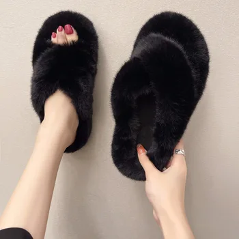 Femei de iarnă Acasă Bumbac Pantofi Papuci de Blană Cald Faux Blană de Moda Confortabil Houes Podea anti-Alunecare pe Apartamente 2021 Feminin
