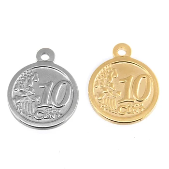 Din oțel inoxidabil Coin charm pandantiv Lira Elizabeth Euro 10 cent Coins pandantive Suspensie Boho Bijuterii en-gros 50pcs