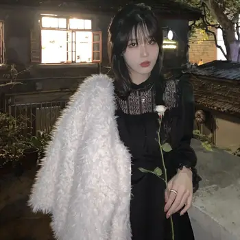 Gotic Negru Y2k Rochie Femei 2021 Toamna Casual Dantela Cu Maneci Lungi-O Singură Bucată Rochie Coreeană Petrecere De Seara, Rochie Eleganta Midi De Sex Feminin
