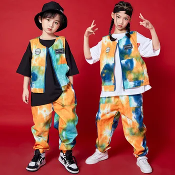 Copil Hip Hop Îmbrăcăminte Graphic Tee Tricou fără Mâneci Jacheta Top Streetwear Jogger Harajuku Pantaloni pentru Fată Băiat de Dans Costum 3 buc