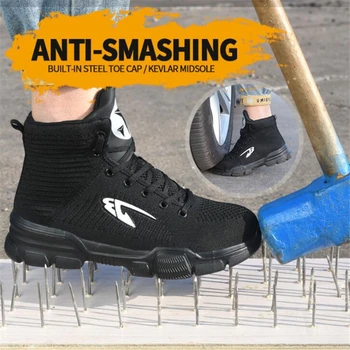 Steel Toe Pantofi de Lucru Pentru Bărbați Anti-zdrobitor de Construcție Sneaker Cu Reflectorizante Ușor Respirabil Bărbați Încălțăminte de protecție de Mari Dimensiuni