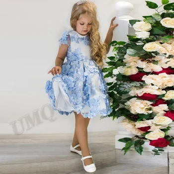 Albastru Flori Fata Rochie De Flori Prințesă Aline Copii Pentru Copii Petrecere De Nunta Costume Prima Împărtășanie Vestido Comunion Cheotoare