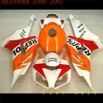Pentru cbr 1000 rr 06 07 1000RR 2006 2007 Plastic ABS ABS Motocicleta Carenaj Complet Kit Portocaliu rosu alb od5