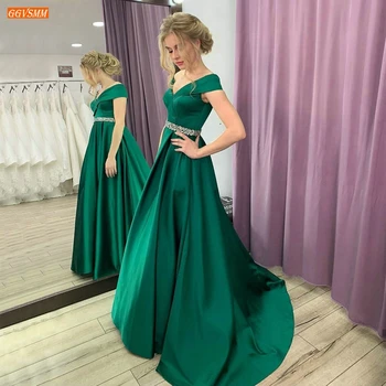 Verde Rochii De Bal Lungi De Pe Umăr Satin O Linie Платье На Выпускной 2021 Personalizate Femei Rochie De Petrecere Elegante Vestidos De Gala