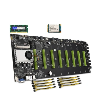 Bitcoin Ethereum Miniere Placa de baza cu Procesor si 8 GPU PCIE 16X si RAM DDR3 1600 mhz Sloturi și MSATA SSD BTC Mining