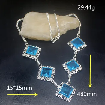 Gemstonefactory Bijuterii de Mare de Promovare Unic Argint 925 Uimitor Multi Piatră de Topaz Albastru pentru Femei Lanț Colier 48cm 202101535