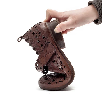 Vintage Piele Naturala Pompe De Vară Pentru Femei 2021 Confortabil Pantofi Cu Toc De Sex Feminin Rotund Toe Casual Cu Toc Gros Mama Pantofi