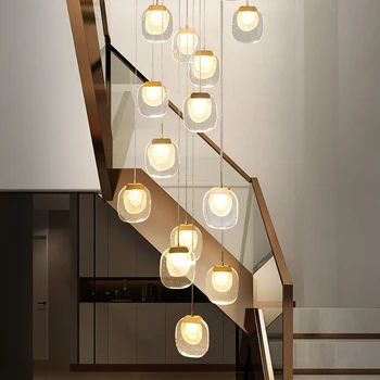 Moderne de Cristal Scărilor Candelabre pentru Loft Insula de Bucatarie Coridor Interior Pandantiv de Aur de Iluminat cu LED-uri Lampă de Agățat Decor Acasă