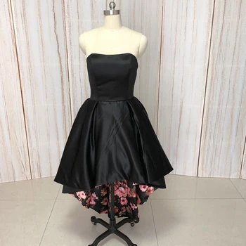 Real rochii de bal mare din față și din spate scăzut de imprimare de flori rochii de seara negre vestido longo festa