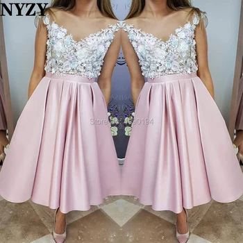 NYZY C108 Roz Elegante Rochii de Bal 2019 Scoop Gât mai Multe Culori Rozete Ceai de Lungime vestido de formatura Coctail rochie de Petrecere
