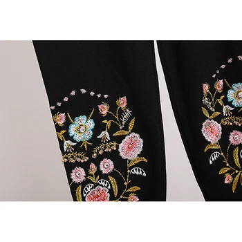 Toamna Moda Coreeană Broderie Flori Tricotate Treninguri Femei Tinutele Lejere Casual Negru Tricot Pulover Pantaloni Lungi Set De Sex Feminin