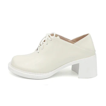 Pantofi Femei 2020 Stil Britanic Rotund Toe Toate-Meci Oxfords Toamna Femei Pantofi Negri cu toc de 6.5 cm Casual sex Feminin alb negru 39