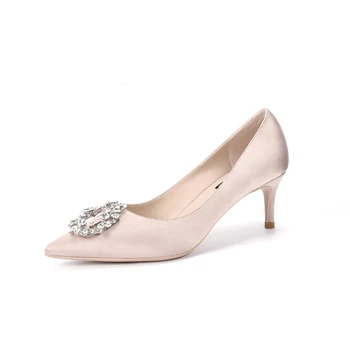 Femei pantofi de nunta nou butonul de diamant rochie de mireasa tocuri înalte de șampanie rochie de mireasa pantofi de lumină gura subțire singur pantofi